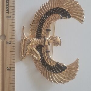 Blazer Brooch: Gold Winged Serpent Brooch with Black Enamel Accents